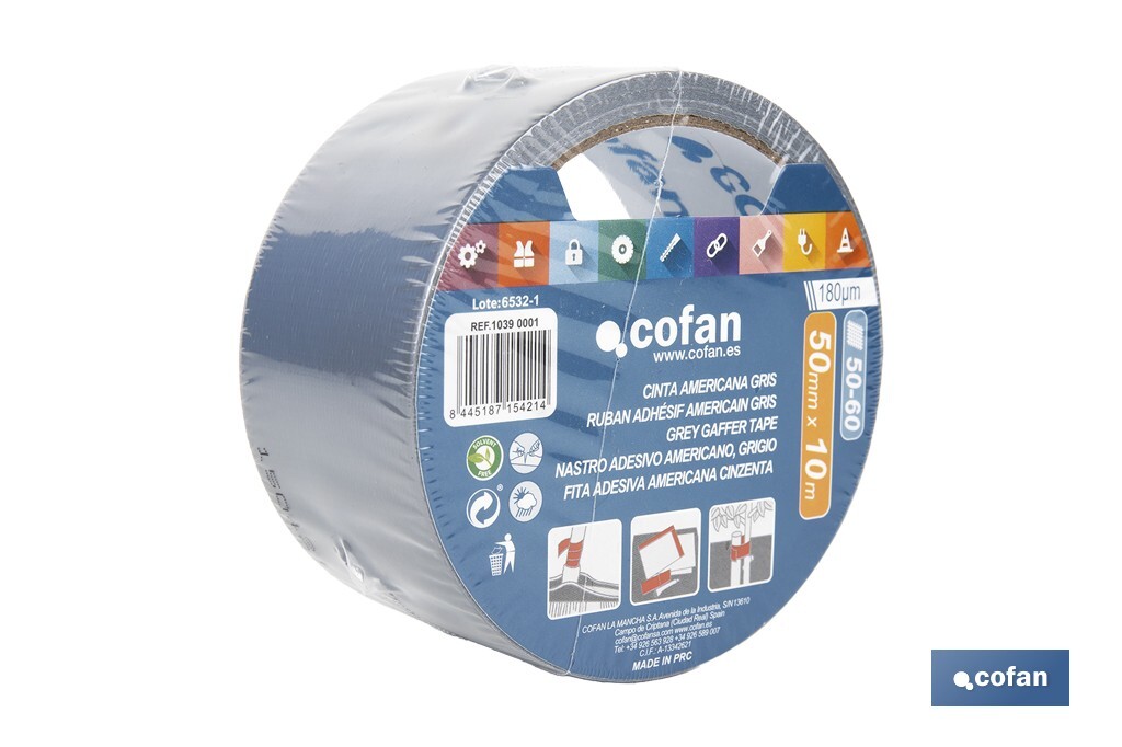 CINTA AMERICANA GRIS 180 MICRAS 50 MM X 25 M (PACK: 1 UDS)