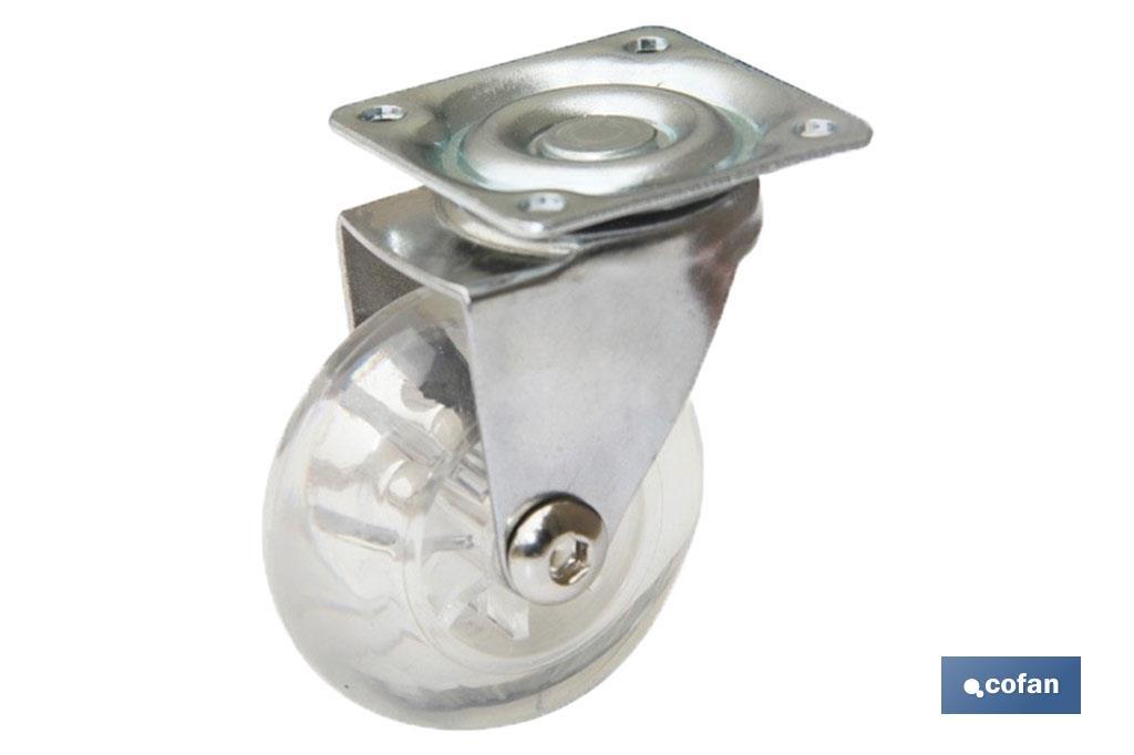 RUEDA TRANSP/CROMADO PLACA PU Ø35MM (PACK: 1 UDS) RUEDA TRANSP/CROMADO PLACA PU Ø35MM (PACK: 1 UDS)